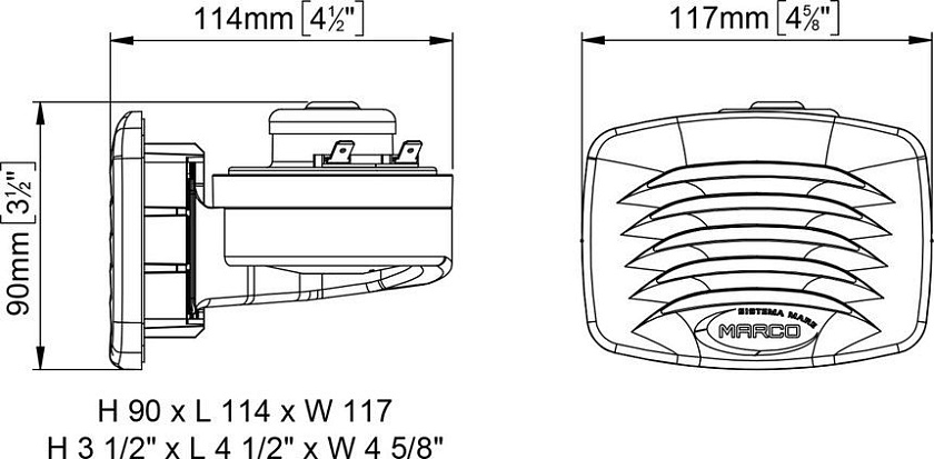 Сигнал звуковой Marco Smile SM1/C (Италия) электрический 12В (вольт), врезной горн для лодки, катера, яхты, судна, сигнальный горн ревун 12V клаксон гудок сирена