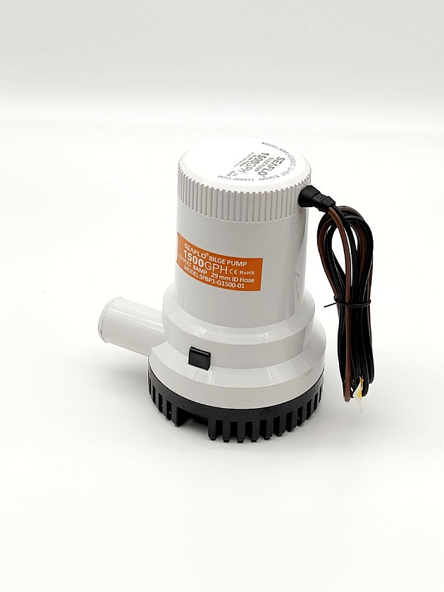Осушительная помпа SeaFlo 12 вольт, 1500GPH (5677,5 л/час, высота 3,5 м), для лодки (насос 12 В осушительный для откачки воды на судне / помпа водооткачивающая трюмная)