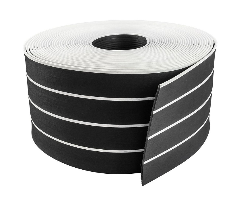Искусственное палубное покрытие 200 x 5 мм, цвет черный с белой полосой, Marine Rocket