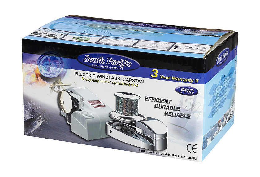 Якорная лебедка вертикальная South Pacific PRO VA600 электрическая 12В, алюминиевый корпус