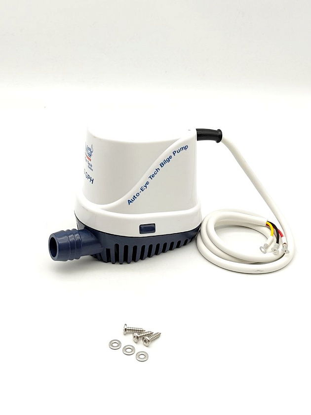 Автоматическая осушительная помпа TMC 12 вольт, 1000 GPH (3785 л/час) для лодки, катера, яхты (насос 12 В осушительный для откачки воды на судне / помпа трюмная водооткачивающая)