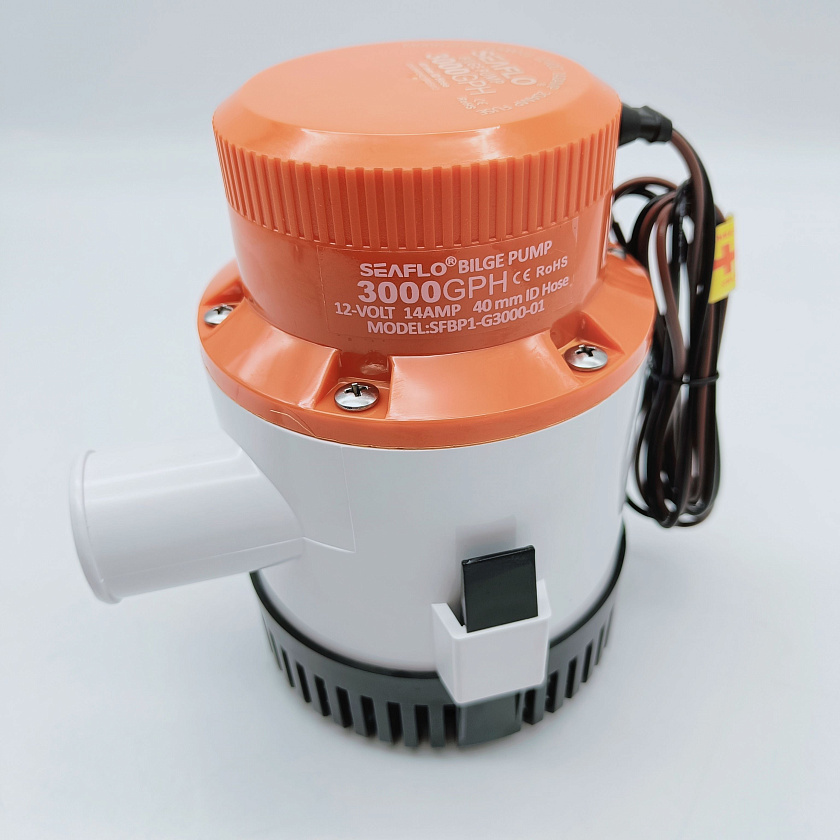 Осушительная помпа SeaFlo 12 вольт, 3000GPH (11355 л/час, высота 5 м), для лодки (насос 12 В осушительный для откачки воды на судне / помпа водооткачивающая трюмная)