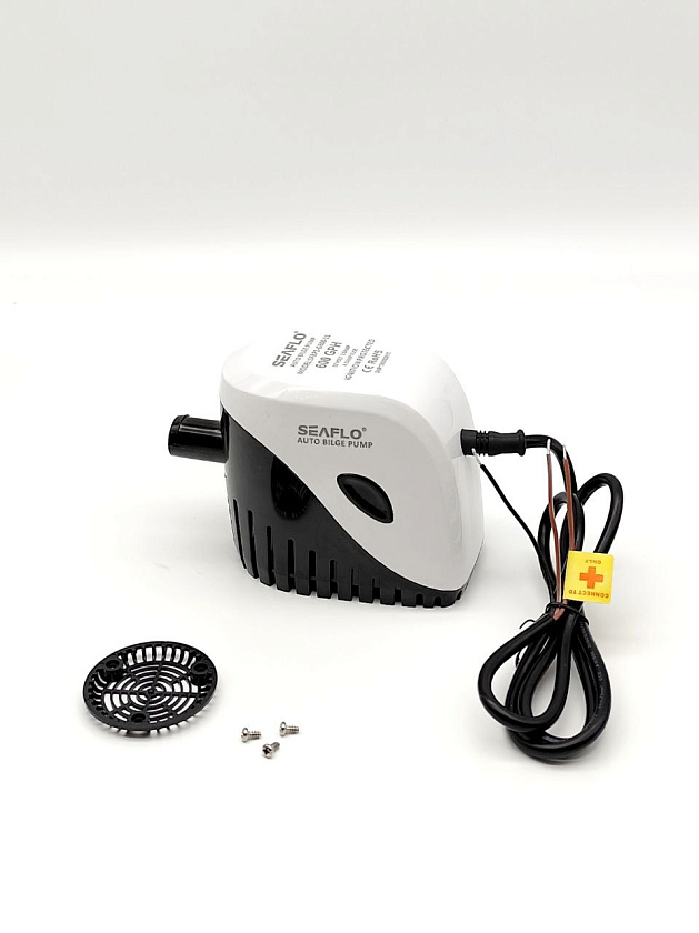 Помпа автоматическая 12 вольт SeaFlo 600 GPH (2271 л/час) электрическая для откачки воды трюмная осушительная, для лодки / катера / яхты водооткачивающая, насос 12 В водяной, цв. черный