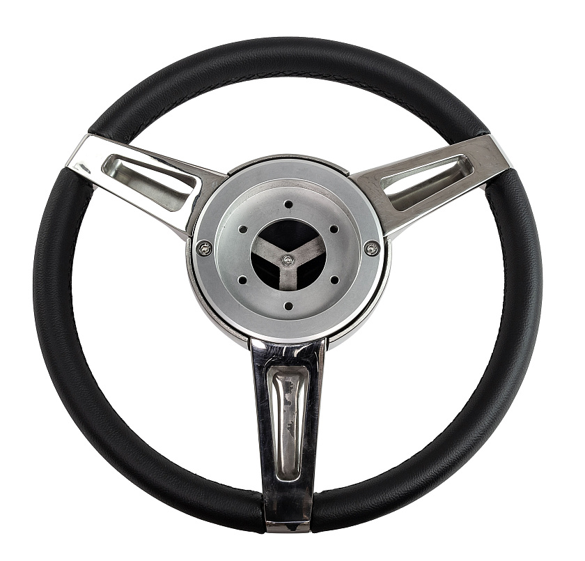 Руль для лодки Isotta DIAMA (Италия) диаметр 350 мм, обод натуральная кожа, спицы нержавеющая сталь